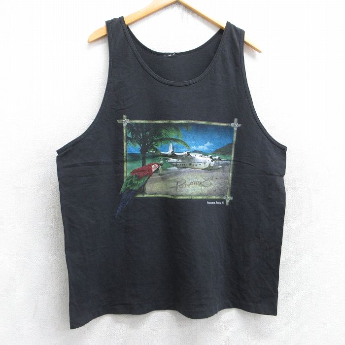 90s 半袖タンクトップ 鳥 ブラック XL | 古着