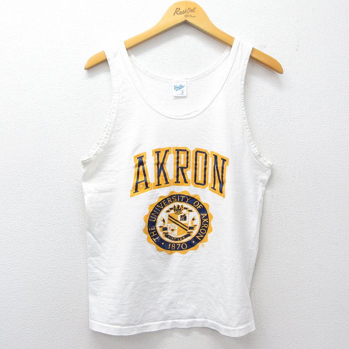 S★古着 ビンテージ タンクトップ メンズ 90年代 90s AKRON カレッジ コットン クルーネック USA製 白 26mar27