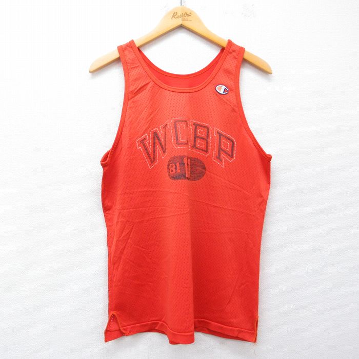 L★古着 チャンピオン champion ビンテージ タンクトップ メンズ 80年代 80s ワンポイントロゴ WCBP メッシュ地 クルーネック USA製 オレンジ 26apr18