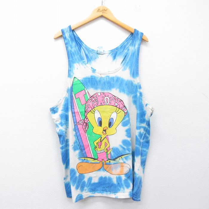 90s タンクトップ ルーニーテューンズ ネイビータイダイ XL | 古着