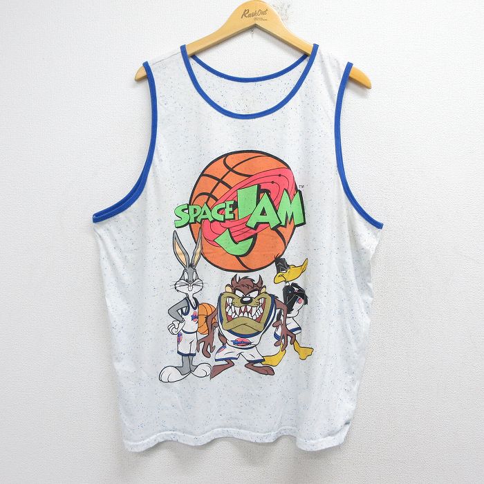 XL★古着 タンクトップ メンズ ルーニーテューンズ タズ バッグスバニー スペースジャム 大きいサイズ クルーネック 白 霜降り他 26may02