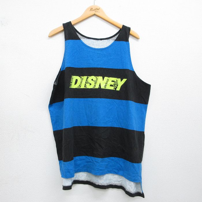 90s タンクトップ DISNEYボーダー ブルー メンズXL相当 | 古着