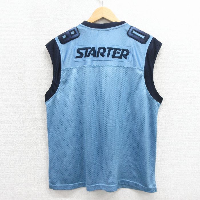 XL★古着 スターター ビンテージ タンクトップ メンズ 00年代 00s ビッグロゴ 刺繍 メッシュ地 Vネック ライトブルー【spe】 26may26