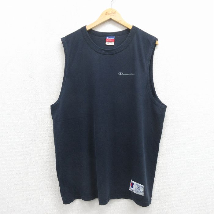チャンピオン 00s ノースリーブTシャツ ワンポイントロゴ ネイビー XL | 古着