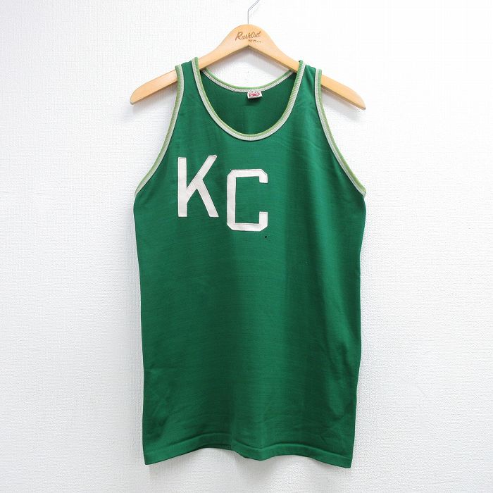 70s タンクトップ KC グリーン M | 古着