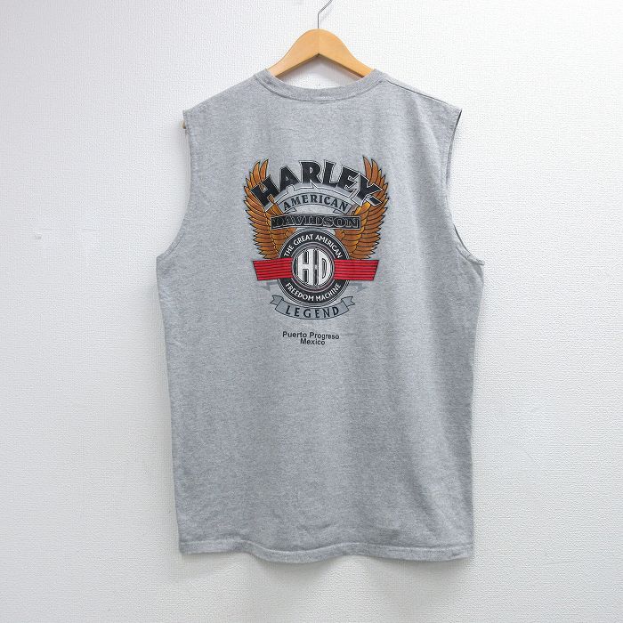 ハーレーダビッドソン ノースリーブTシャツ ビッグロゴ グレー XL | 古着