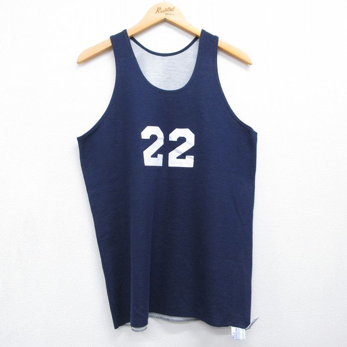 L★古着 ラッセル ビンテージ タンクトップ メンズ 80年代 80s 22 クルーネック USA製 ネイビー 26jun04