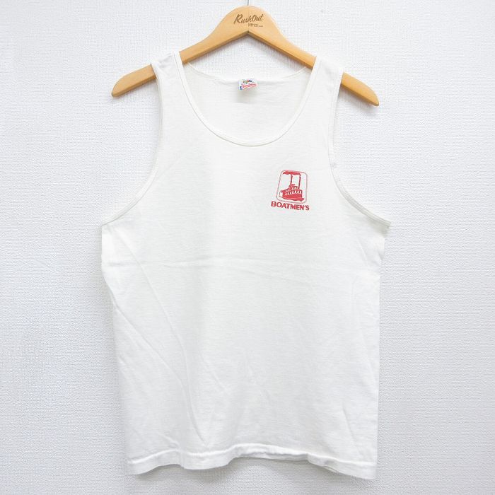 L★古着 フルーツオブザルーム ビンテージ タンクトップ メンズ 90年代 90s BOATMENS コットン クルーネック USA製 ホワイト 26jun04