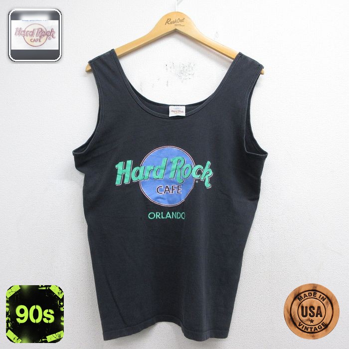 【20%OFF】90s タンクトップ ハードロックカフェオーランド ブラック メンズL相当 | 古着