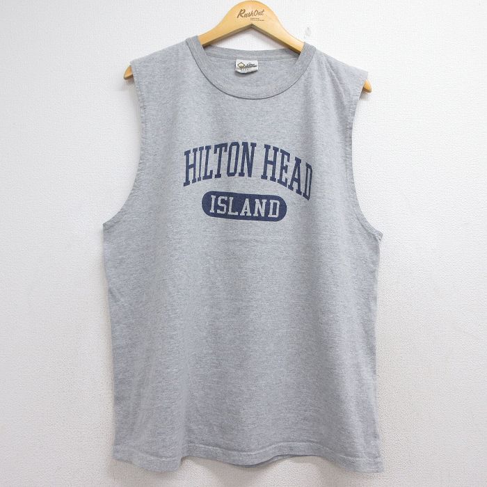 XL★古着 ノースリーブ ビンテージ Tシャツ メンズ 90年代 90s HILTON HEAD クルーネック USA製 グレー 霜降り 26jun10
