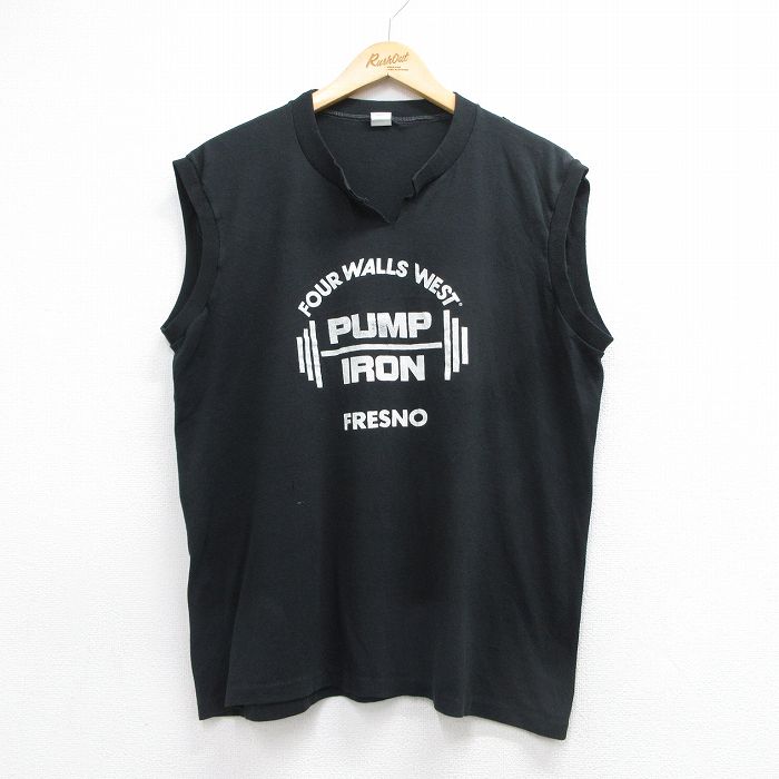 90s ノースリーブTシャツ PUMP IRON ブラック メンズL相当 | 古着