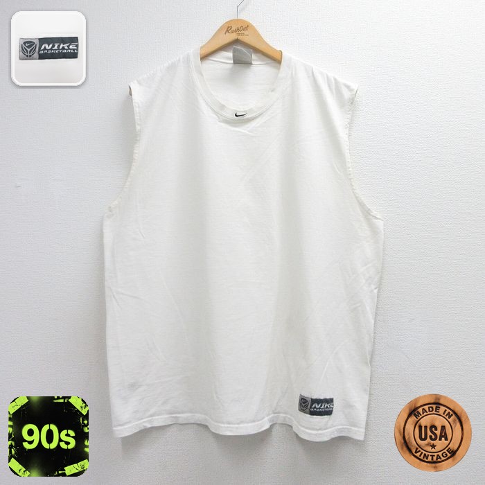 【20%OFF】ナイキ 90s ノースリーブTシャツ ワンポイントロゴ ホワイト メンズXL相当 | 古着