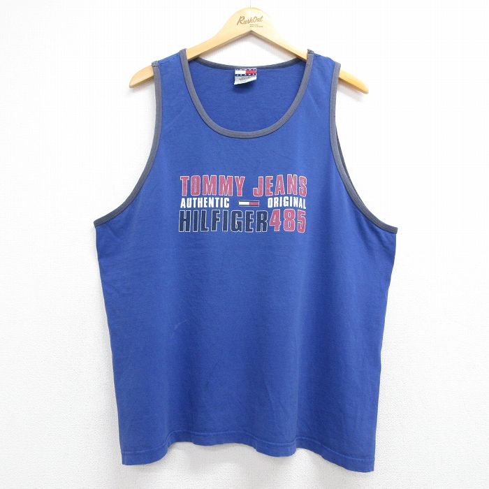トミーヒルフィガー 90s タンクトップ ビッグロゴ ブルー メンズXL相当 | 古着