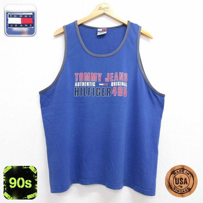 【20%OFF】トミーヒルフィガー 90s タンクトップ ビッグロゴ ブルー メンズXL相当 | 古着