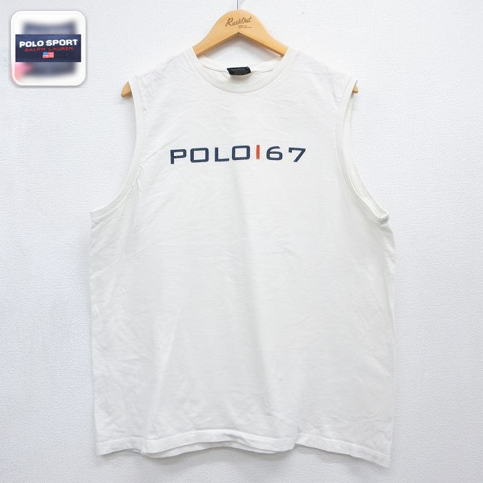 【20%OFF】ラルフローレン ノースリーブTシャツ ビッグロゴ ホワイト メンズXL相当 | 古着