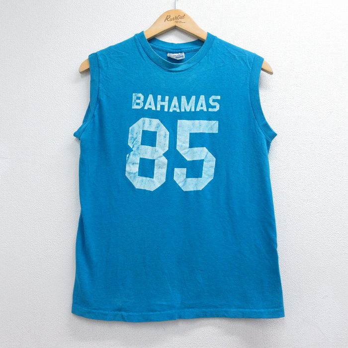 ヘインズ 80s ノースリーブTシャツ BAHAMAS ライトブルー メンズM相当 | 古着