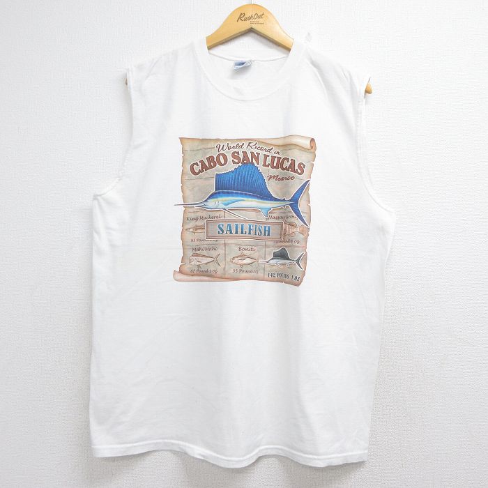 00s ノースリーブTシャツ SAIL FISH ホワイト メンズXL相当 | 古着