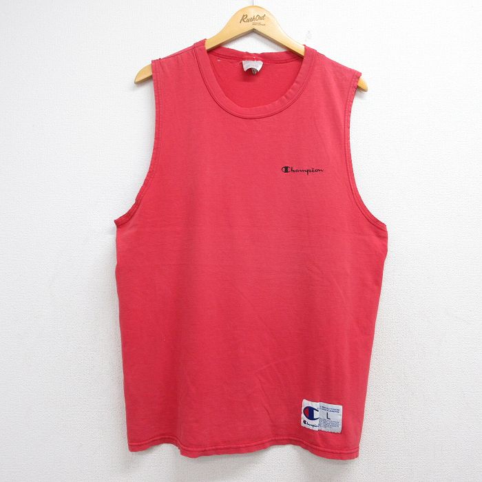 チャンピオン 00s ノースリーブTシャツ ワンポイントロゴ レッド メンズL相当 | 古着