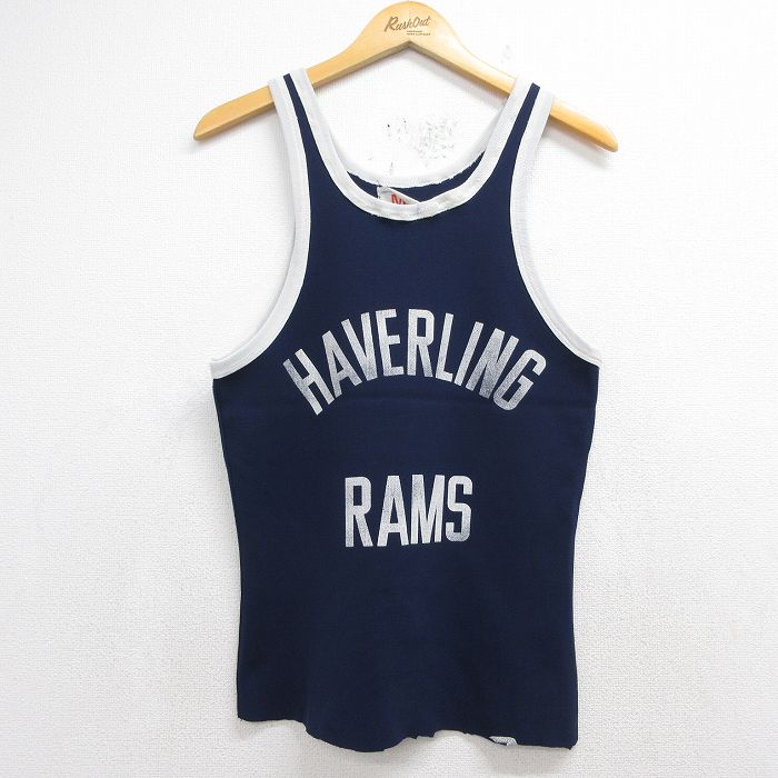 チャンピオン 70s タンクトップ HAVERLING RAMS ネイビー メンズS相当 | 古着