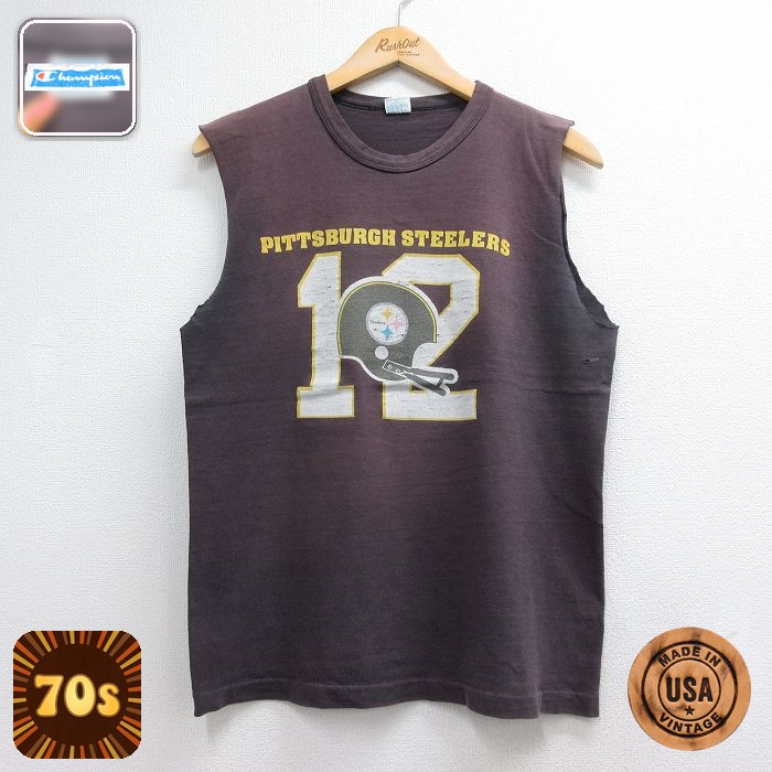 チャンピオン 70s ノースリーブTシャツ NFLピッツバーグスティーラーズ ネイビー メンズM相当 | 古着