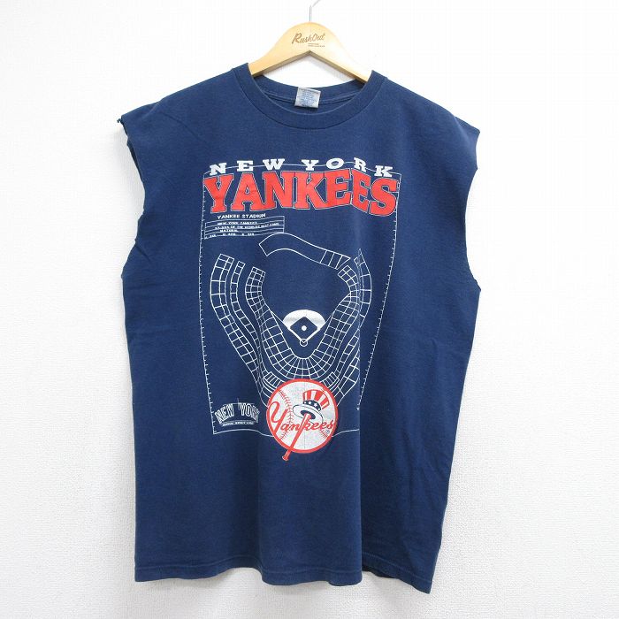スターター 90s ノースリーブTシャツ MLB ニューヨークヤンキース ネイビー メンズXL相当 | 古着