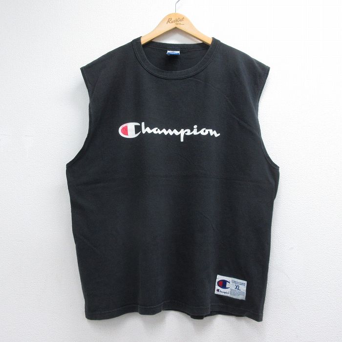 チャンピオン 90s ノースリーブTシャツ ビッグロゴ ブラック メンズXL相当 | 古着