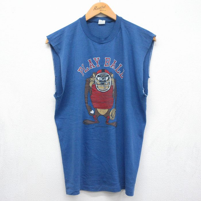 80s ノースリーブTシャツ ルーニーテューンズタズ ブルー メンズL相当 | 古着