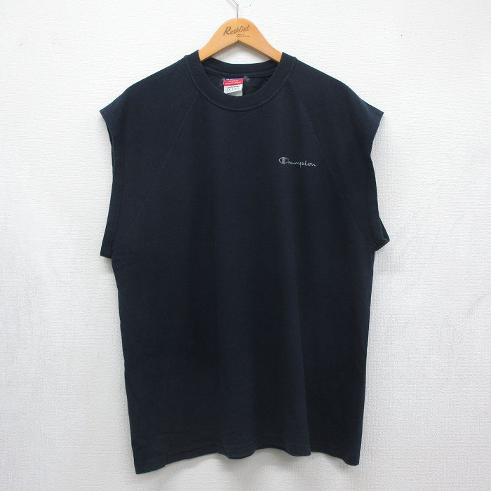 チャンピオン 00s ノースリーブTシャツ ワンポイントロゴ ネイビー メンズXL相当 | 古着