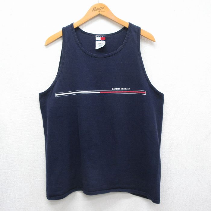 トミーヒルフィガー 90s タンクトップ ワンポイントロゴ ネイビー メンズL相当 | 古着