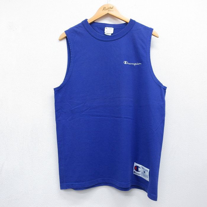 チャンピオン 00s ノースリーブTシャツ ワンポイントロゴ ブルー メンズL相当 | 古着