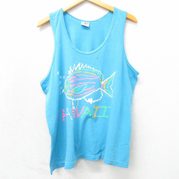 80s タンクトップ 魚 ライトブルー メンズL相当 | 古着