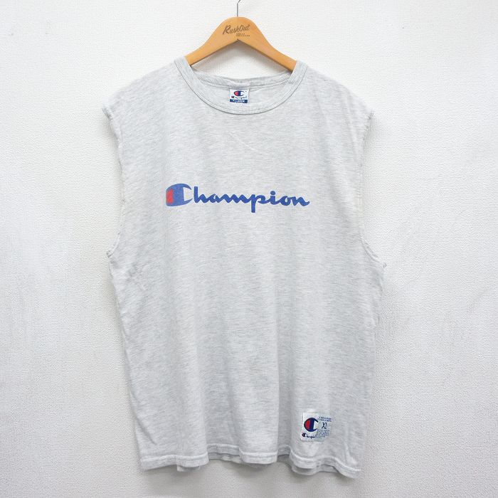 チャンピオン 90s ノースリーブTシャツ ビッグロゴ グレー メンズXL相当 | 古着