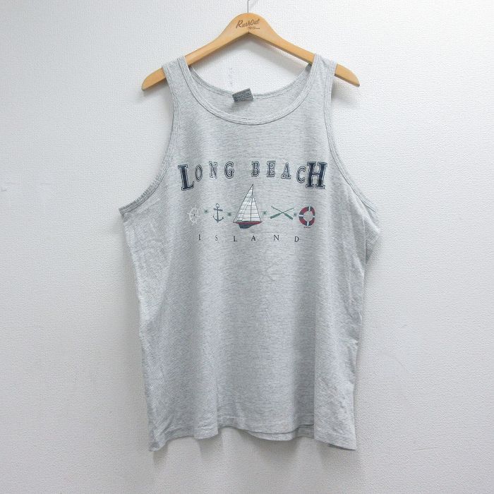90s タンクトップ LONG BEACHボーダー グレー メンズXL相当 | 古着