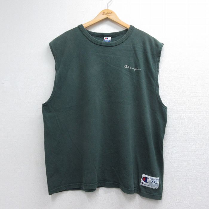 チャンピオン 90s ノースリーブTシャツ ワンポイントロゴ グリーン メンズXL相当 | 古着