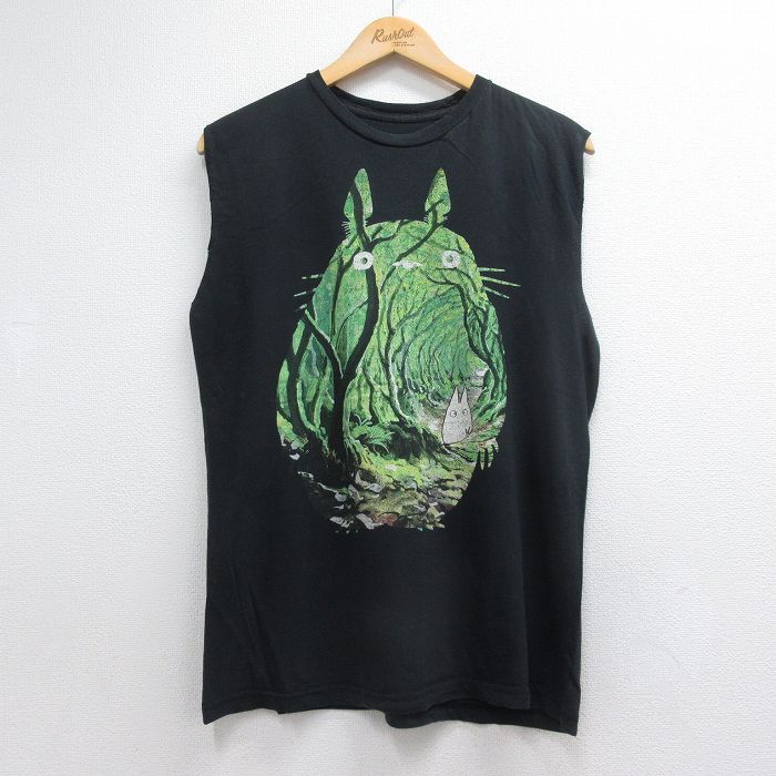 となりのトトロ ノースリーブTシャツ ブラック メンズM相当 | 古着