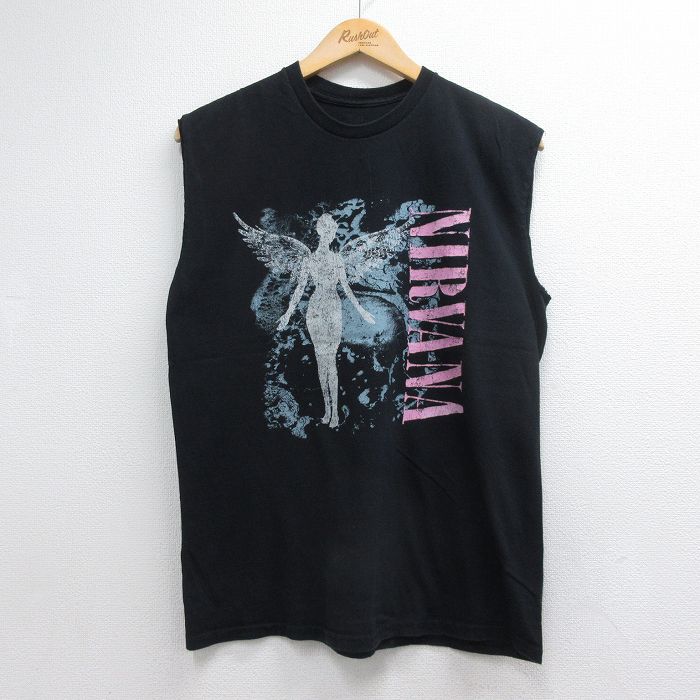 ノースリーブTシャツ ニルヴァーナプリント ブラック メンズM相当 | 古着