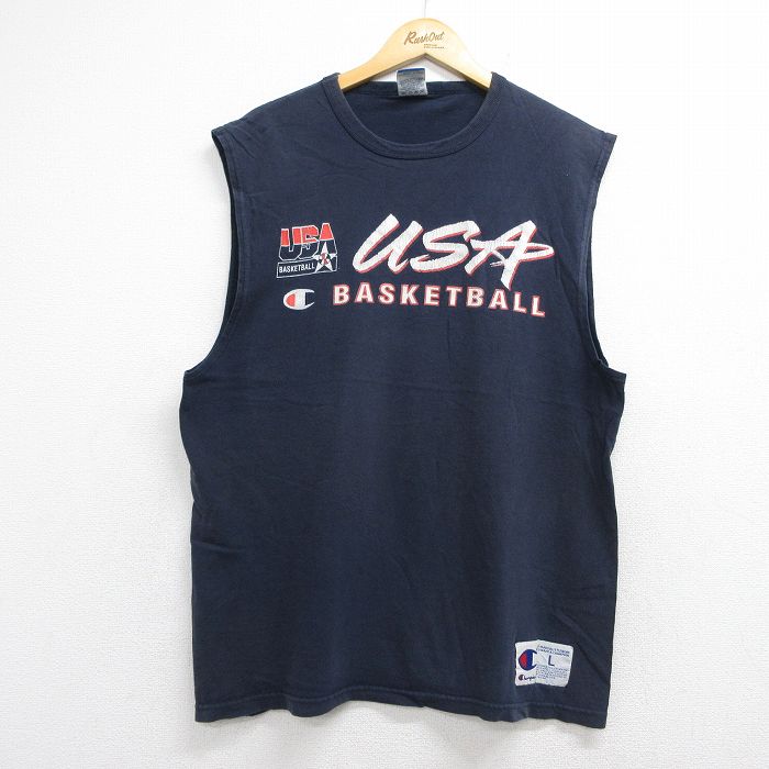 チャンピオン 90s ノースリーブTシャツ USAドリームチーム ネイビー メンズXL相当 | 古着
