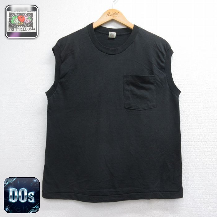 フルーツオブザルーム 00s ノースリーブTシャツ 胸ポケット付き ブラック メンズL相当 | 古着