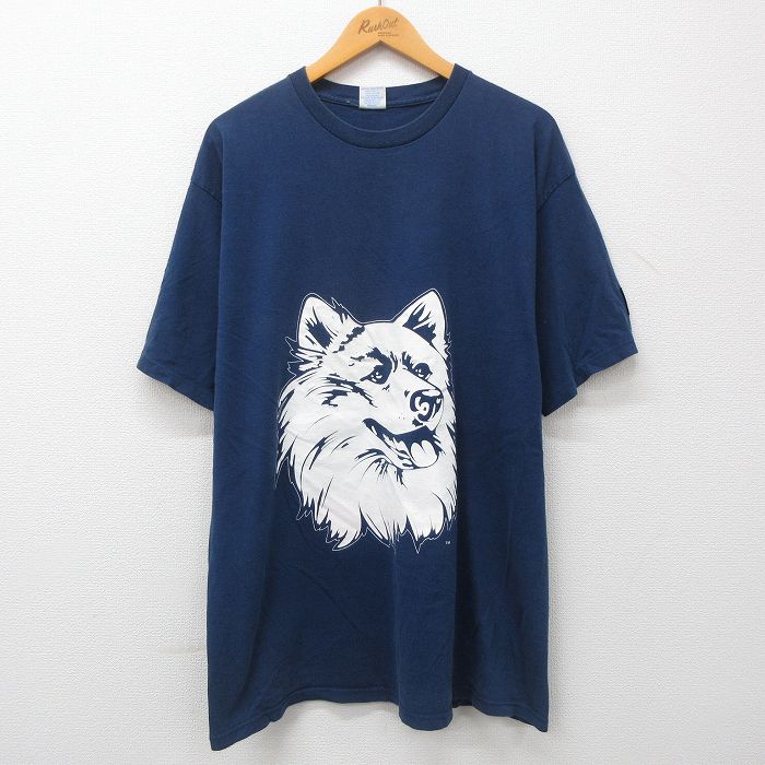 【50%OFF】XL★古着 スターター STARTER 半袖 ビンテージ Tシャツ メンズ 90年代 90s ユーコンハスキーズ 大きいサイズ ロング丈 コットン クルーネック 紺 ネイビー 23jun29 中古