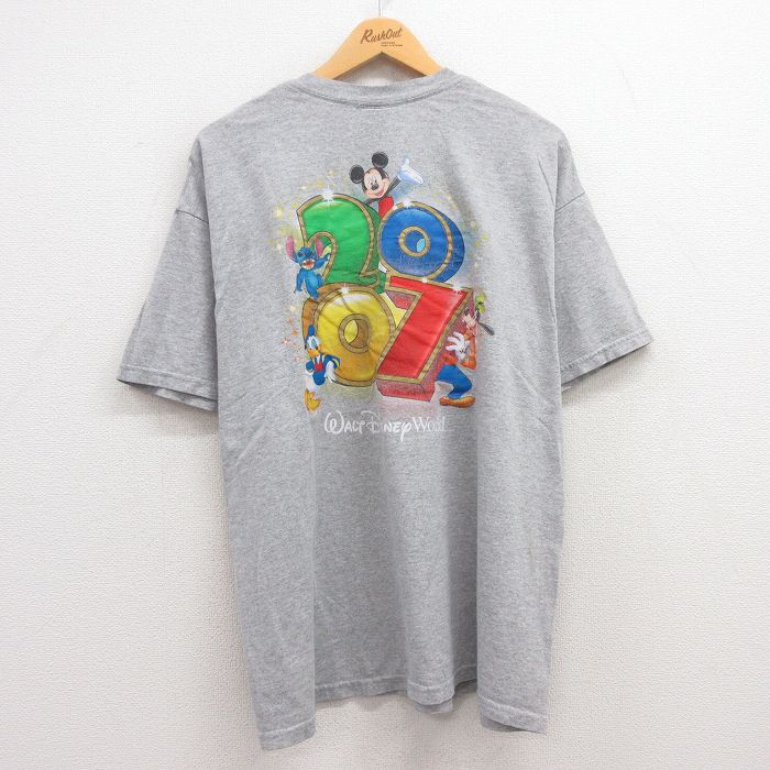 XL★古着 半袖 ビンテージ Tシャツ メンズ 00年代 00s ディズニー DISNEY ミッキー MICKEY MOUSE ドナルド グーフィー 大きいサイズ クルーネック グレー 霜降り 23aug08 中古