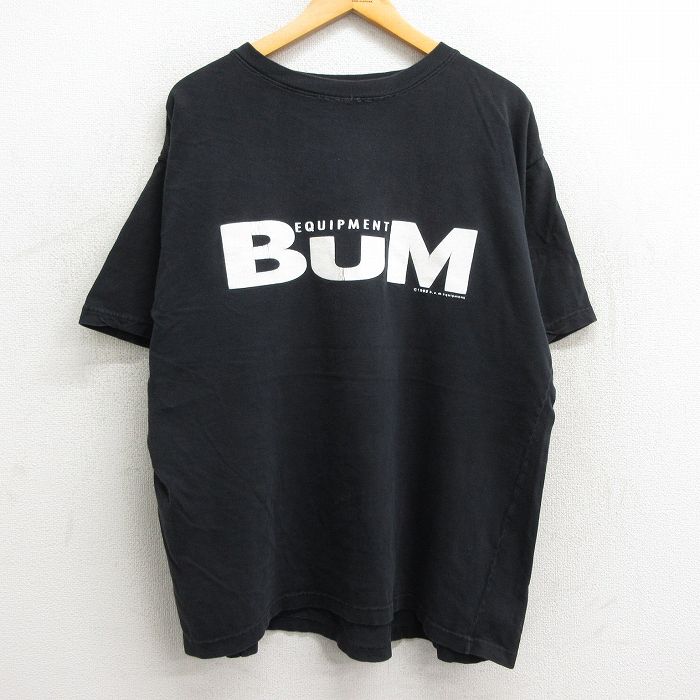 【50%OFF】XL★古着 半袖 ビンテージ Tシャツ メンズ 90年代 90s BUM コットン クルーネック 黒 ブラック 23aug21 中古