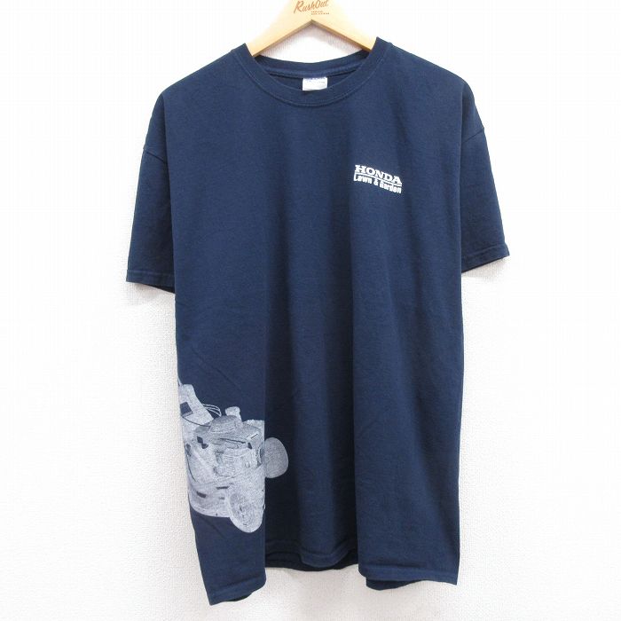 XL★古着 半袖 ビンテージ Tシャツ メンズ 00年代 00s ホンダ 芝刈機 大きいサイズ コットン クルーネック 紺 ネイビー 24feb09 中古