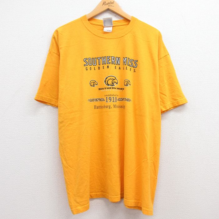 XL★古着 半袖 ビンテージ Tシャツ メンズ 00年代 00s NCAA サザンミスゴールデンイーグルス 大きいサイズ コットン クルーネック 黄 イエロー 24feb09 中古