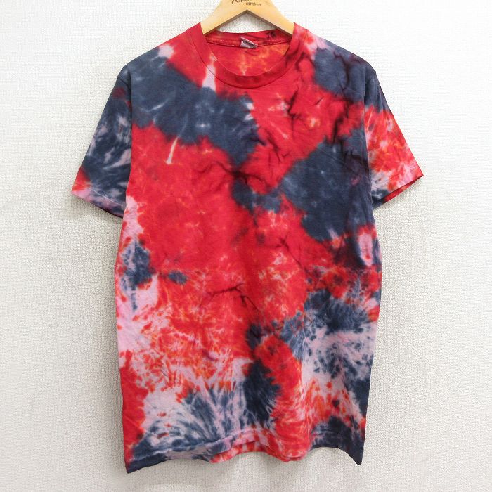 L★古着 半袖 ビンテージ Tシャツ メンズ 80年代 80s 無地 コットン クルーネック 赤他 レッド タイダイ 24feb09 中古