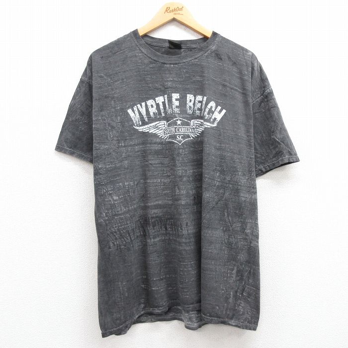 XL★古着 半袖 ビンテージ Tシャツ メンズ 00年代 00s マートルビーチ 大きいサイズ コットン クルーネック グレー 24feb10 中古