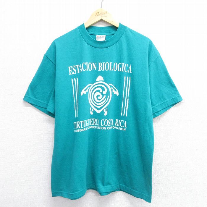 【50%OFF】XL★古着 ヘインズ Hanes 半袖 ビンテージ Tシャツ メンズ 00年代 00s カメ クルーネック 青緑 24feb10 中古