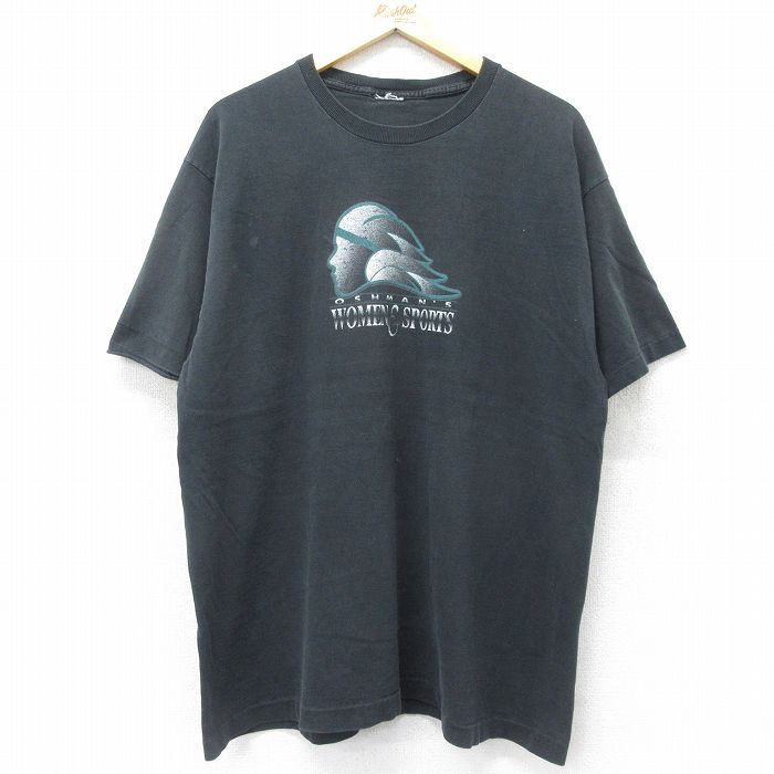【50%OFF】XL★古着 半袖 ビンテージ Tシャツ メンズ 90年代 90s OSHMANS 大きいサイズ クルーネック 黒 ブラック 24feb10 中古