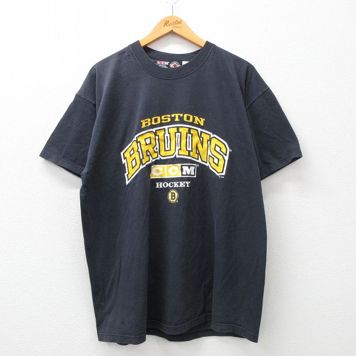 XL★古着 半袖 ビンテージ Tシャツ メンズ 00年代 00s NHL ボストンブルーインズ クルーネック 黒 ブラック アイスホッケー 24feb10 中古