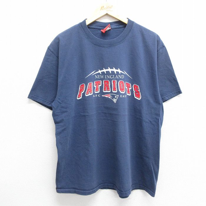 XL★古着 半袖 ビンテージ Tシャツ メンズ 00年代 00s NFL ニューイングランドペイトリオッツ コットン クルーネック 紺 ネイビー アメフト スーパーボウル 24feb12 中古