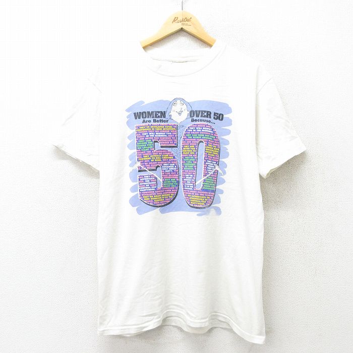L★古着 半袖 ビンテージ Tシャツ メンズ 90年代 90s 50 クルーネック 白 ホワイト 24feb14 中古